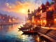 Divine Dawn At Banaras Ghat (PRT-17594-121192) - Canvas Art Print - 30in X 22in