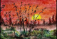 Chirping Parrots And Golden Sky (ART-325-121457) - Handpainted Art Painting - 16in X 12in