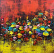 Abstract Lotus Floral Painting | Original Handmade Floral Contemporary Wall Art (ART-16885-121473) - Handpainted Art Painting - 36in X 36in