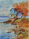 Painting Of A House On A Small Island (ART-16762-121710) - Handpainted Art Painting - 30in X 35in