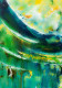 Emerald Horizon Flow Abstract Painting (ART-8156-121894) - Handpainted Art Painting - 15in X 21in