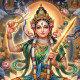 Tara Ma - Scissors & Sword Of Liberation | Goddess Who Cuts Attachment | Green Tara (PRT-8740-122398) - Canvas Art Print - 12in X 12in