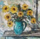 Sunflowers In Turquoise (ART-18240-122407) - Handpainted Art Painting - 22in X 22in