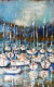 Sailboats At Harbor Semi Abstract Acrylic Painting (ART-18519-122344) - Handpainted Art Painting - 12in X 19in