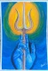 Lord Shiva Trishul Divine Blue Hand Painting On Paper (ART-18547-122519) - Handpainted Art Painting - 8in X 11in