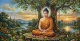 Lord Buddha Meditating Under Bodhi Tree - Handmade Acrylic Painting (ART-3319-122619) - Handpainted Art Painting - 60in X 36in