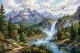 Forest Scenery Waterfall Mountains Landscapes Painting (ART-3319-122598) - Handpainted Art Painting - 40in X 30in