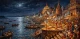 Varanasi Ghat Painting Ganga Aarti Mesmerizing View (ART-3319-122604) - Handpainted Art Painting - 60in X 30in