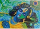 "Lord Krishna Acrylic Canvas Painting" (ART-18547-122581) - Handpainted Art Painting - 13in X 9in