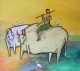 Cow And Boy (ART-17698-122722) - Handpainted Art Painting - 21in X 18in