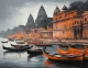 Varanasi Ghat Painting- Heavenly View (ART-3319-117774) - Handpainted Art Painting - 48in X 36in