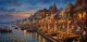 Varanasi Ghat Painting- Ganga Aarti At The Varanasi (ART-3319-122663) - Handpainted Art Painting - 60in X 36in