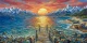 Handmade Style Mountain Lake Acrylic Painting – Sunset Pier Canvas Wall Art (ART-3319-122823) - Handpainted Art Painting - 48in X 24in
