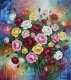 "Abstract Floral Canvas Art: Modern Impasto Rose Painting" (ART-3319-122774) - Handpainted Art Painting - 24in X 24in