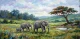 "Journey Together: A Large, Textured Savanna Landscape With Three Elephants" (ART-3319-122762) - Handpainted Art Painting - 48in X 24in