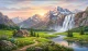 Sunset Heaven Mountains Waterfall Scenery Landscape Painting (ART-3319-122704) - Handpainted Art Painting - 48in X 24in