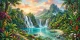 Handmade Style Tropical Landscape Acrylic Painting – Large Waterfall Canvas Art (ART-3319-122818) - Handpainted Art Painting - 48in X 24in