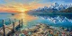 Handmade Style Mountain Lake Acrylic Painting – Sunset Pier Canvas Wall Art (ART-3319-122821) - Handpainted Art Painting - 48in X 24in