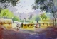 The Village Crossing (ART-5774-123161) - Handpainted Art Painting - 14in X 10in