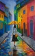 A Girl In Rain (ART-4209-123092) - Handpainted Art Painting - 12in X 18in