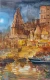 Banaras Painting In Evening (PRT-7901-123435) - Canvas Art Print - 22in X 36in