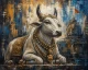 Divine Nandi Bull And Temple Textured Acrylic Painting (ART-3319-123473) - Handpainted Art Painting - 40in X 30in