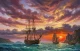 Ocean Sunset Ships Sailing Landscape Painting (ART-3319-122700) - Handpainted Art Painting - 48in X 36in