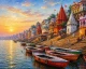 Varanasi Ghat Painting (ART-3319-123418) - Handpainted Art Painting - 48in X 36in