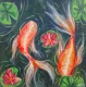 Koi In Pond (ART-18644-123370) - Handpainted Art Painting - 12in X 12in