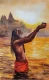 Varanasi Sadhu In Morning Shan (ART-7901-123427) - Handpainted Art Painting - 14in X 22in
