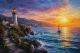 "Beacon Of The Golden Sunset" – Landscape Scenery Painting (ART-3319-123541) - Handpainted Art Painting - 48in X 36in