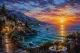 Golden Sunset Over Mediterranean Coastal Village Scenery Landscape Painting (ART-3319-123538) - Handpainted Art Painting - 40in X 30in