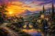 Rustic Village Watermill Landscape Painting (ART-3319-123508) - Handpainted Art Painting - 48in X 30in