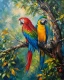 Handmade Scarlet Macaw Acrylic Painting | Tropical Parrot Wall Art | Rainforest Bird Canvas (ART-3319-123602) - Handpainted Art Painting - 24in X 36in