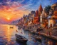 Banaras Ghat Painting (ART-3319-123596) - Handpainted Art Painting - 40in X 30in