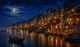 Ganga Aarti At The Varanasi Ghat (ART-3319-123594) - Handpainted Art Painting - 60in X 36in