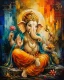 Handmade Blessing Lord Ganesha Painting – Rich Color Vastu Home Decor (ART-3319-123669) - Handpainted Art Painting - 30in X 40in