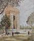 Handpainted India Gate Delhi Landscape Watercolor Painting On Canvas (ART-16710-123698) - Handpainted Art Painting - 10in X 12in