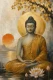 Radiant Enlightenment – Meditating Lord Buddha With Golden Sun & Lotus Artwork (ART-3319-123811) - Handpainted Art Painting - 36in X 48in