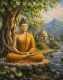 Meditative Serenity: Tranquil Buddha Under The Bodhi Tree – Handmade Textured Acrylic Painting (ART-3319-123810) - Handpainted Art Painting - 36in X 48in