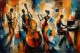 Abstract Jazz Band Acrylic Painting – Textured Cubist Music Wall Art For Living Room (ART-3319-123827) - Handpainted Art Painting - 40in X 30in