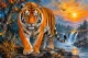 Sunset Stride: Royal Bengal Tiger Landscape Painting (ART-3319-123846) - Handpainted Art Painting - 36in X 24in