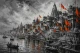 Varanasi Ghat Painting (ART-3319-123993) - Handpainted Art Painting - 48in X 36in