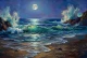 Moonlit Coastal Surge (PRT-15697-124568) - Canvas Art Print - 60in X 40in