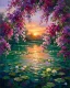 Bougainvillea Over Emerald Waters (PRT-15697-125423) - Canvas Art Print - 48in X 60in