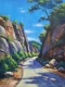 Valley Road Pass - Sunlit Mountain Painting (ART-4815-126060) - Handpainted Art Painting - 18in X 24in