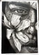 Blooming Gaze | Realistic Charcoal Portrait With Flower (ART-19079-126595) - Handpainted Art Painting - 29in X 42in