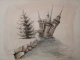 Castle In The Moat (ART-19066-126368) - Handpainted Art Painting - 11in X 9in