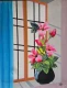 ​Pink Lilies In Vase By Window With Butterflies Acrylic Painting (ART-19069-126672) - Handpainted Art Painting - 16in X 20in
