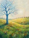 Solitary Blue Tree Meadow (PRT-15697-127025) - Canvas Art Print - 45in X 60in